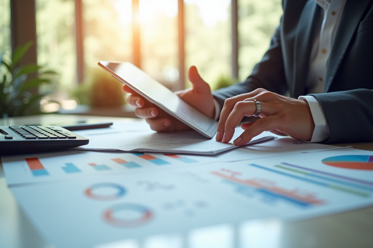 Personne d'affaires analysant des graphiques financiers au bureau