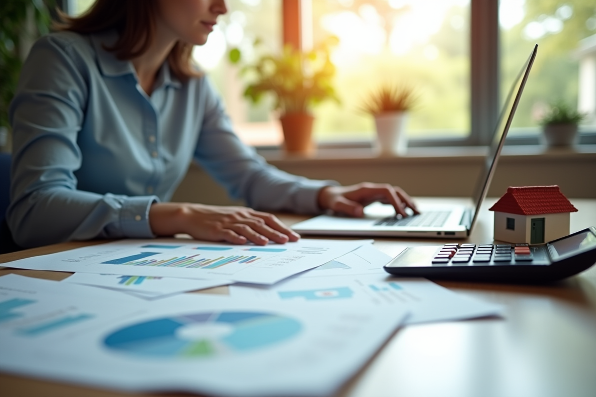 Professionnel analysant documents immobiliers et graphiques