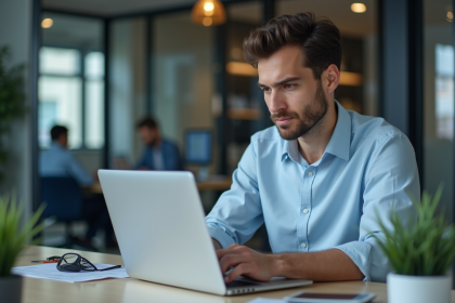 Jeune analyste financier étudiant des graphiques chainlink