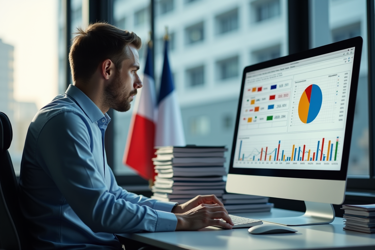Analyste financier dans un bureau moderne avec graphiques colorés