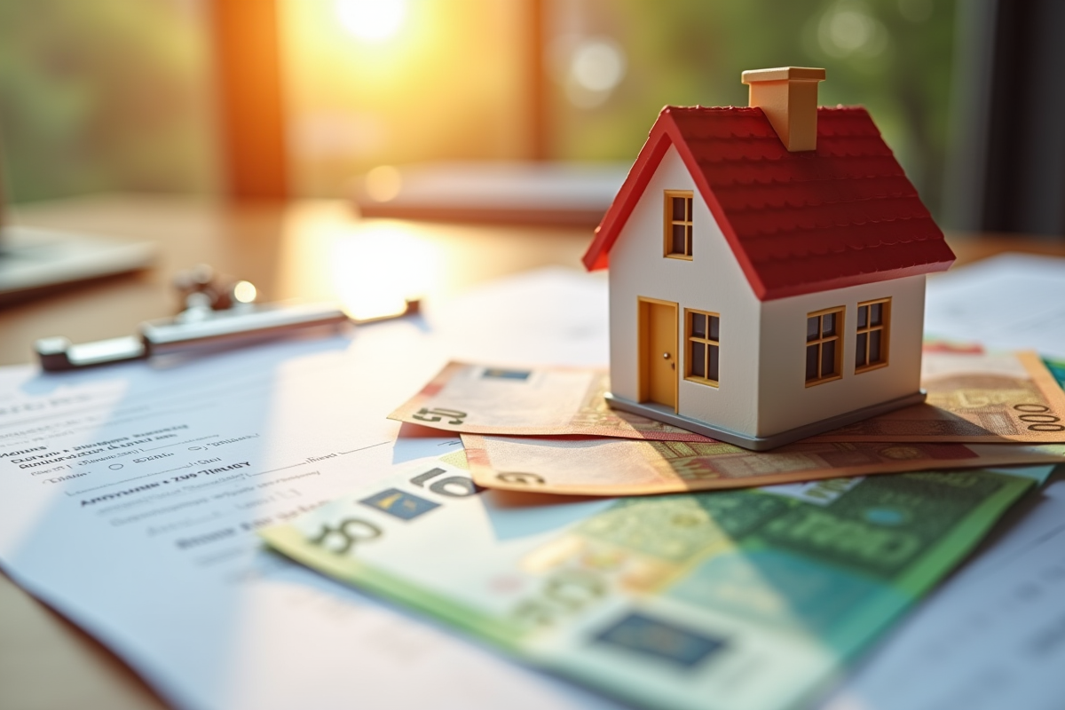 Billets d euros et petite maison sur formulaire de pret immobilier