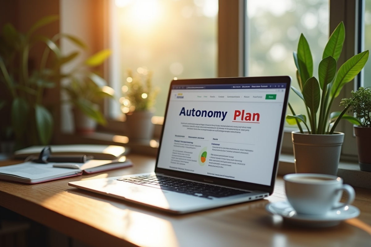 Espace de travail à domicile avec ordinateur et plantes