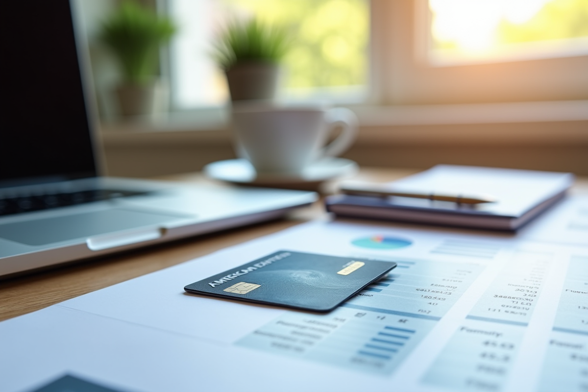 Carte American Express sur documents financiers lumineux
