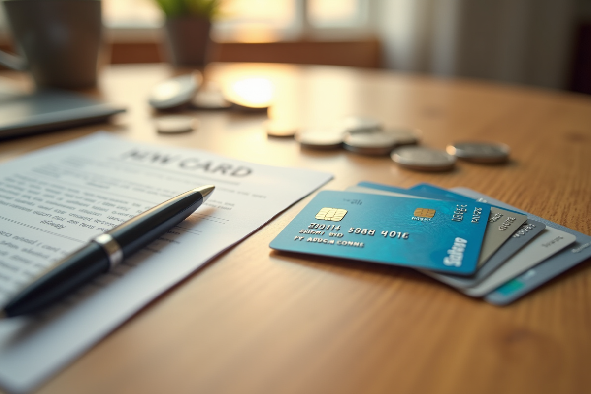 Plusieurs cartes prépayées fanees sur une table en bois clair