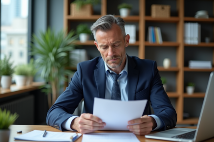 Homme comptable en costume dans un bureau organisé