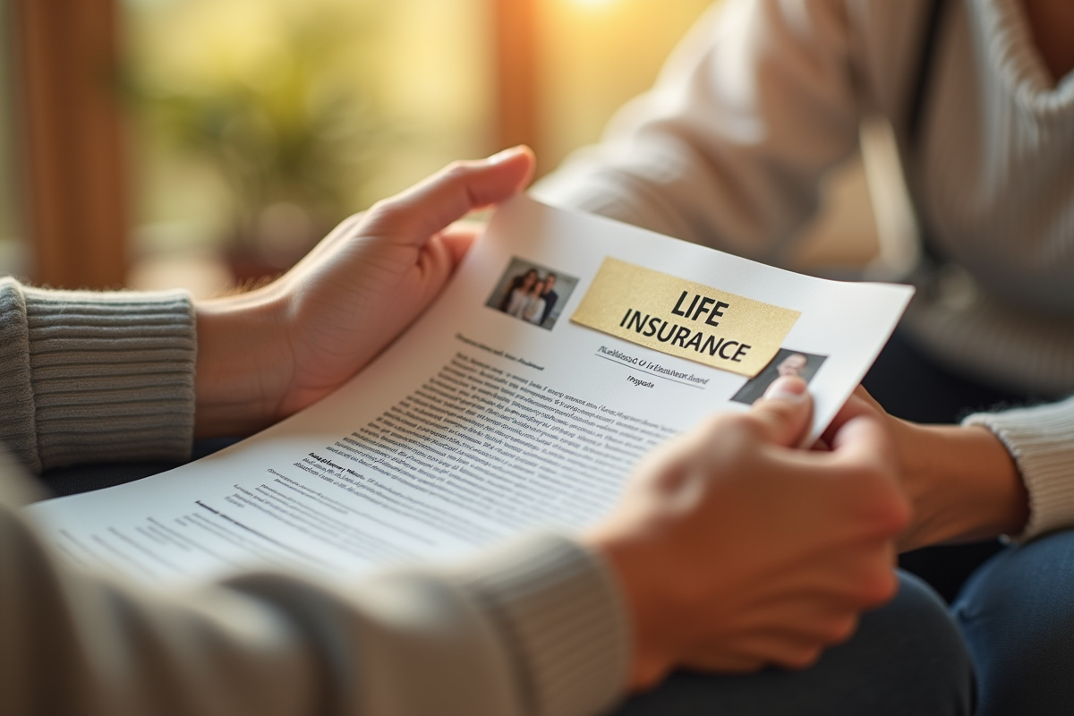 Mains tenant un contrat d assurance vie et une photo de famille