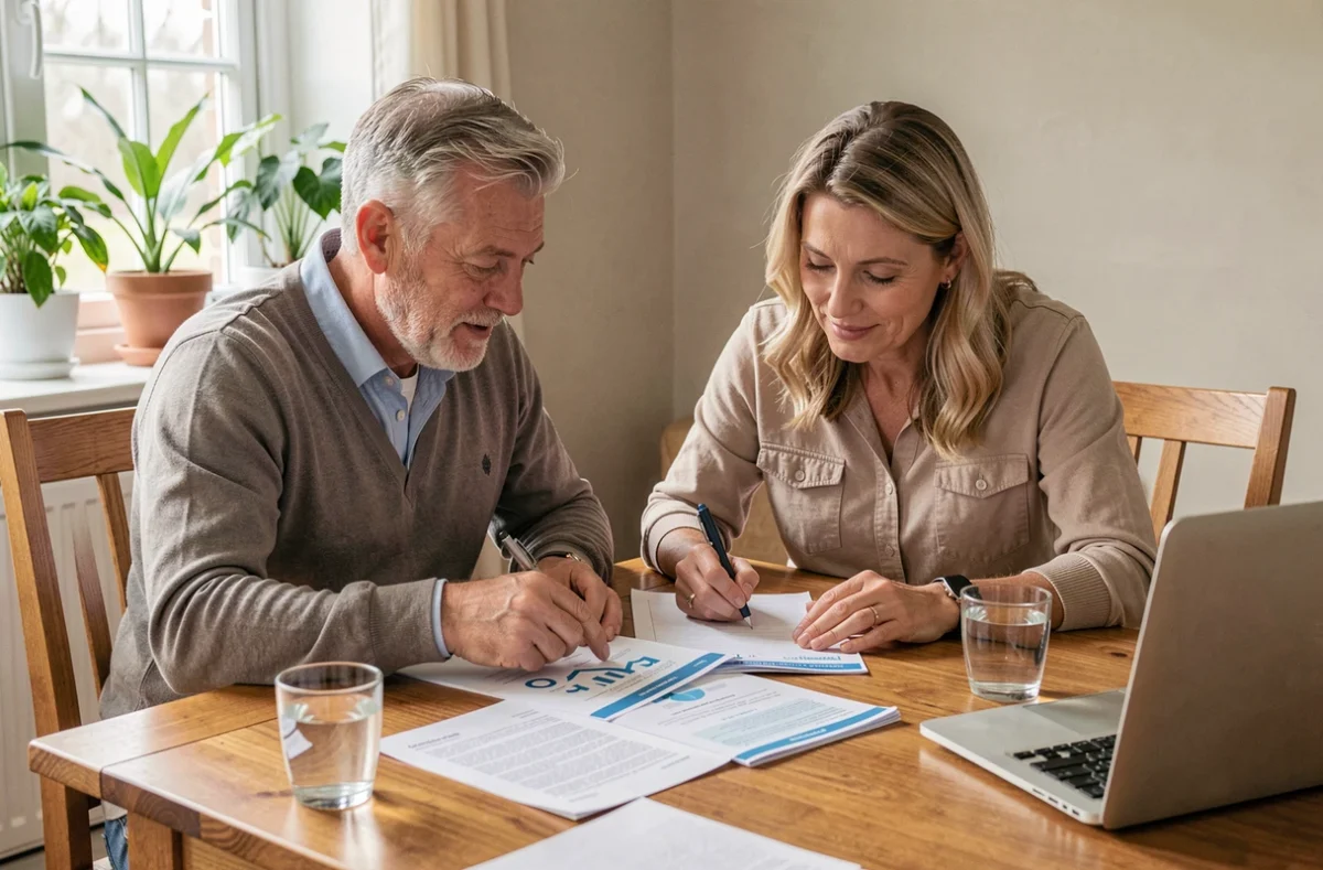 Couple en train d'étudier un projet d'investissement en SCPI en nue-propriété à domicile