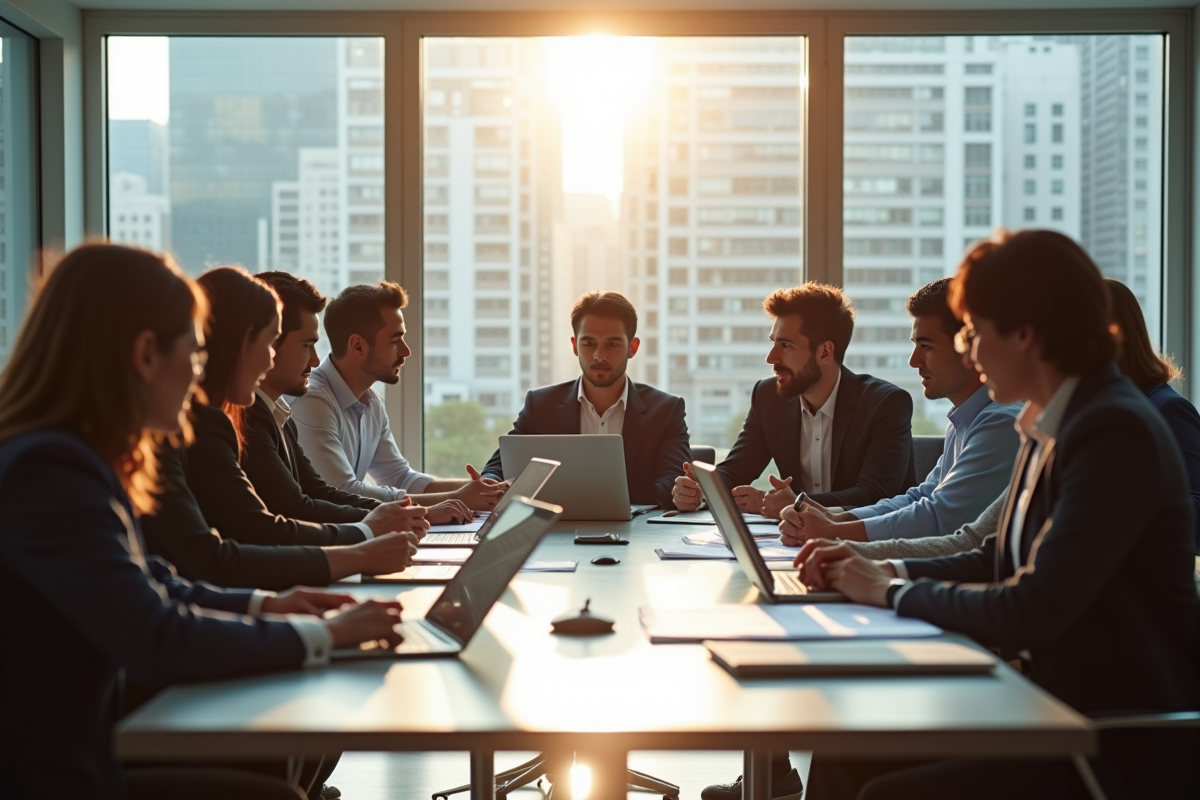 Groupe de professionnels en réunion dans un bureau moderne
