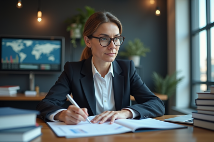 Femme d'affaires analysant des graphiques d'investissement