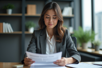 Femme d affaires en réunion avec documents financiers