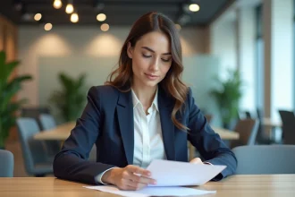 Femme d'affaires en banque dans un bureau moderne