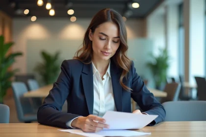Femme d'affaires en banque dans un bureau moderne
