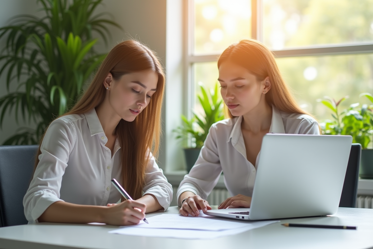 Femme remplissant un formulaire de declaration d