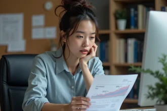 Jeune femme étudie un graphique dans un bureau moderne