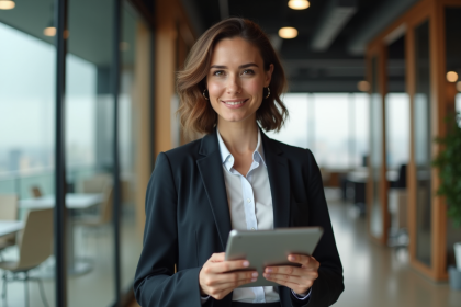 Femme professionnelle dans un bureau immobilier moderne