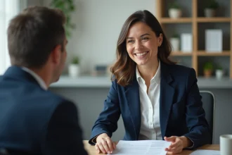 Femme professionnelle en négociation dans un bureau moderne