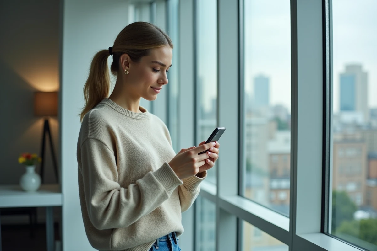 Jeune femme utilisant une application de suivi du prix de l