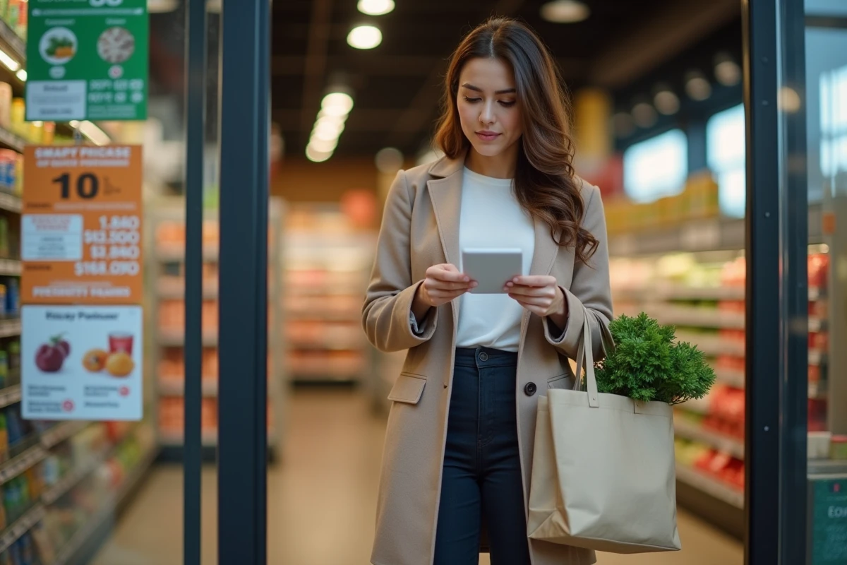 Jeune femme faisant ses courses dans un supermarché