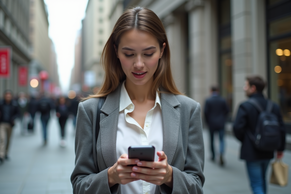 Jeune femme professionnelle utilisant son smartphone dans la ville