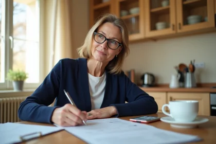Femme remplissant un formulaire de demande d'Éco PTZ à domicile