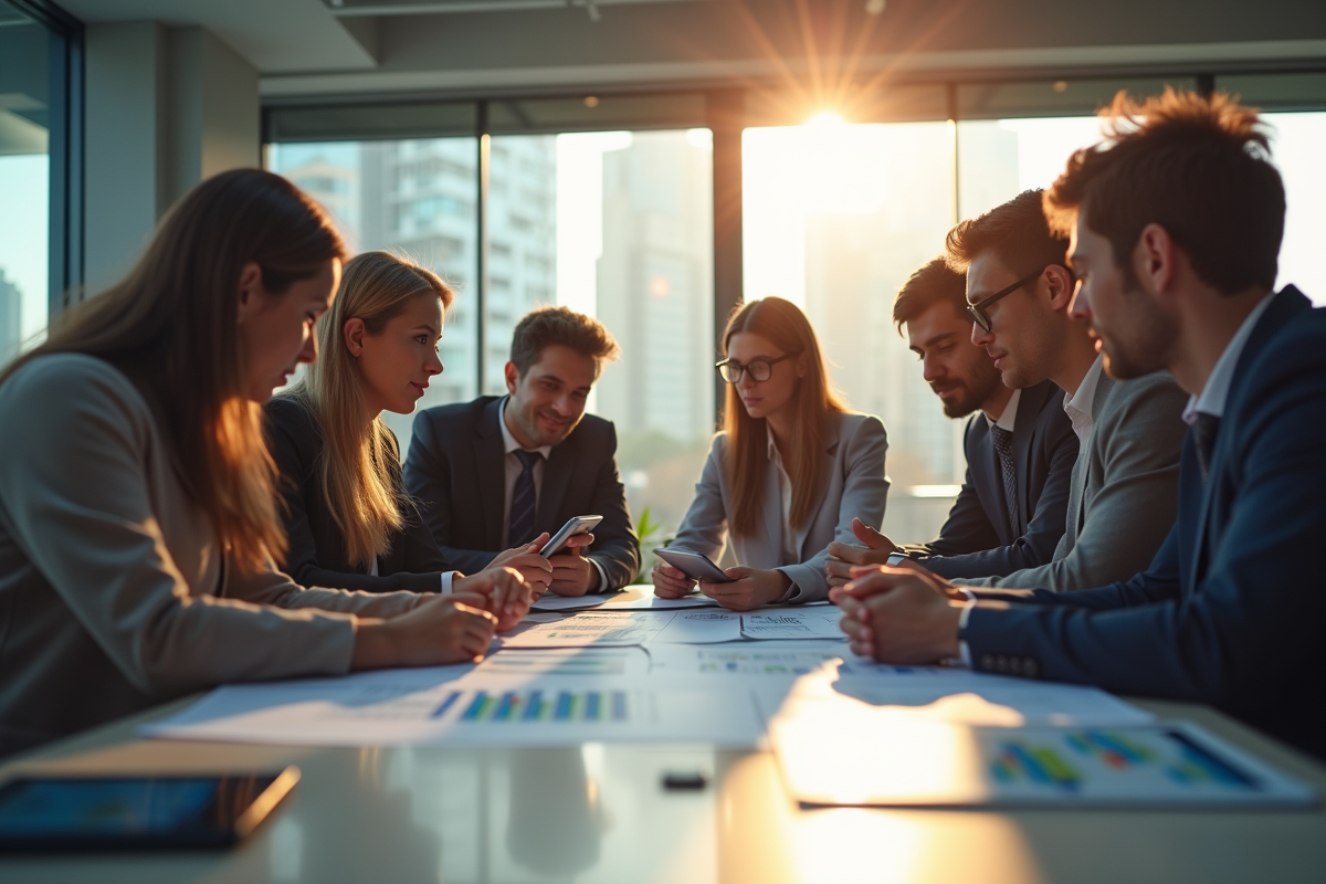 Groupe de jeunes professionnels analysant des graphiques financiers