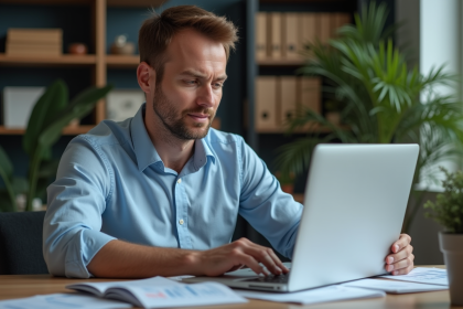 Homme d'&acirc;ge moyen analysant des graphiques ETF au bureau