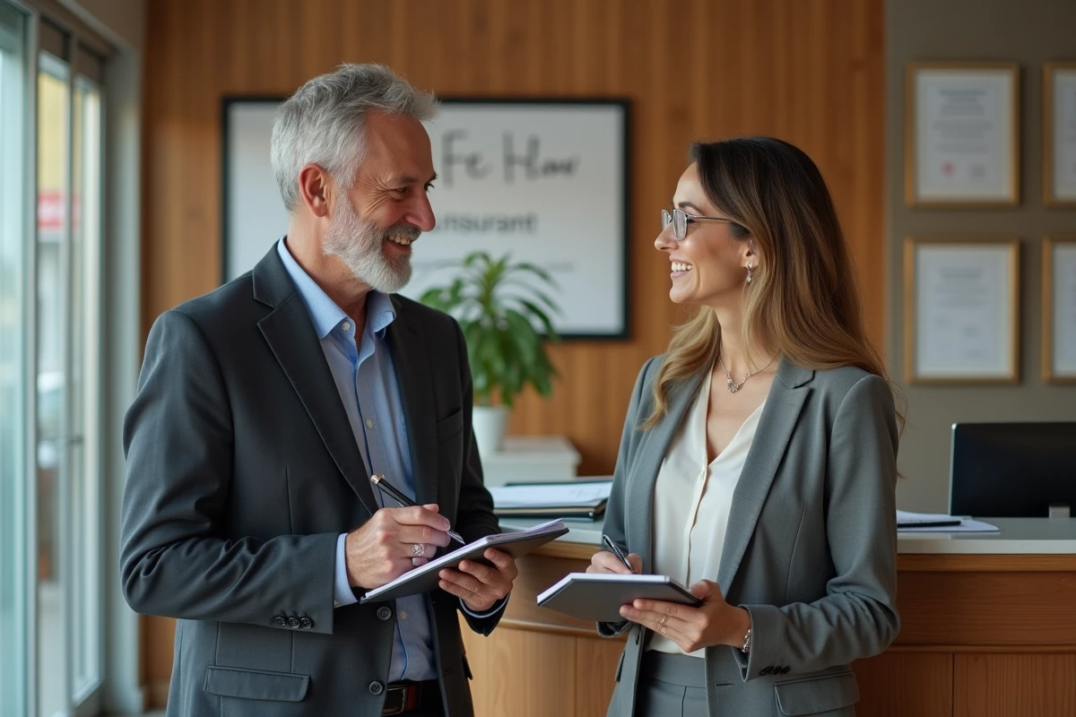 Homme d affaires souriant avec agent d assurance