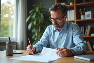 Homme d'âge moyen examinant un formulaire fiscal français