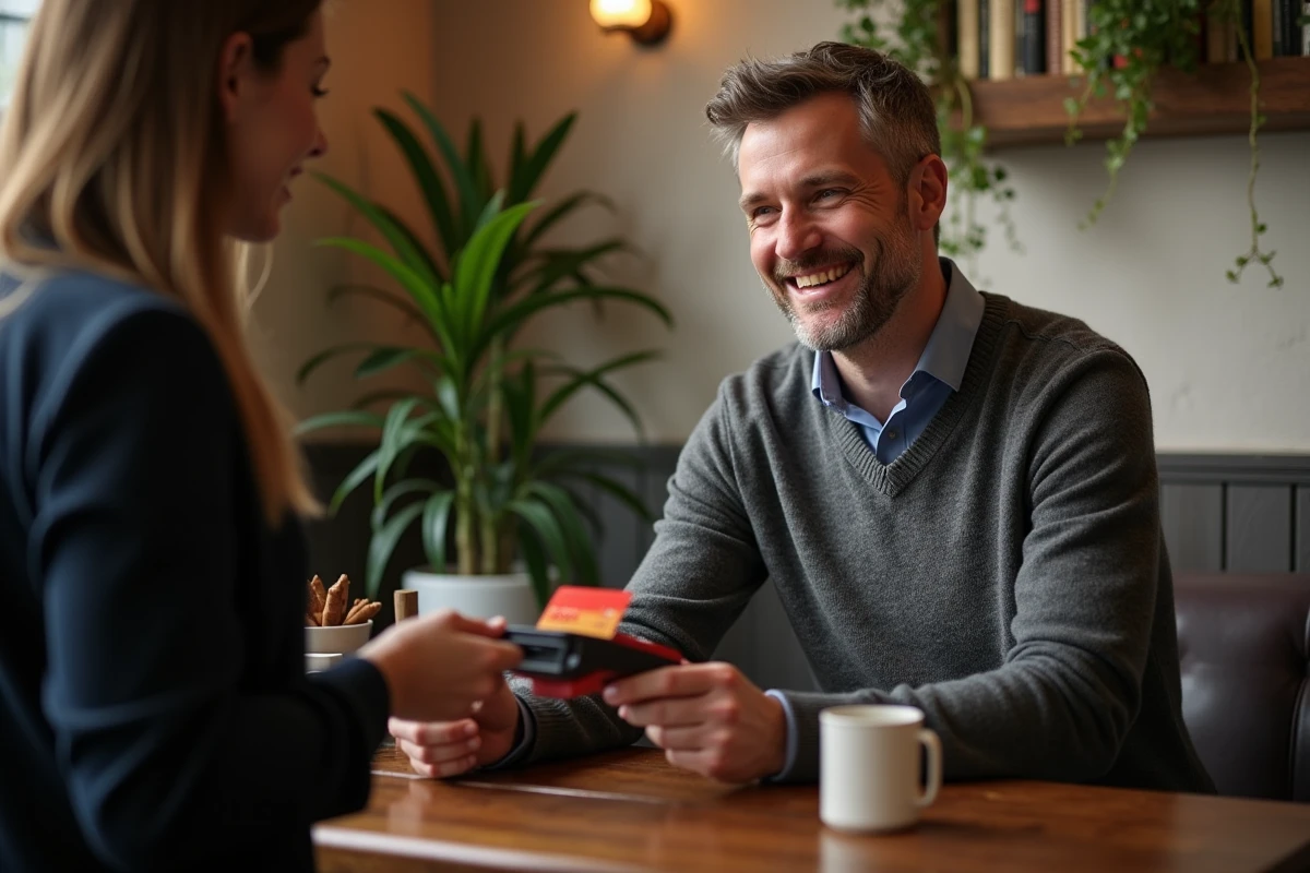 Homme payant sans contact dans un café à Dublin
