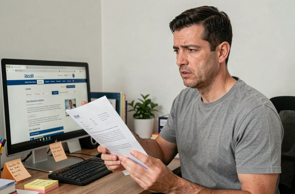 Homme vérifiant les dates de paiement de sa pension d'invalidité sur un site administratif en ligne