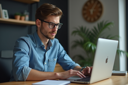 Jeune homme analysant graphiques de cryptomonnaie &agrave; son bureau