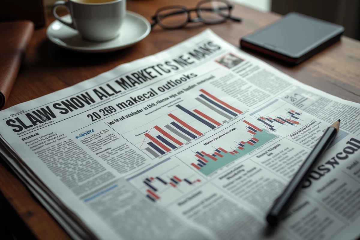 Journal financier ouvert avec titres sur les prévisions boursières et le rallye actions de 2026