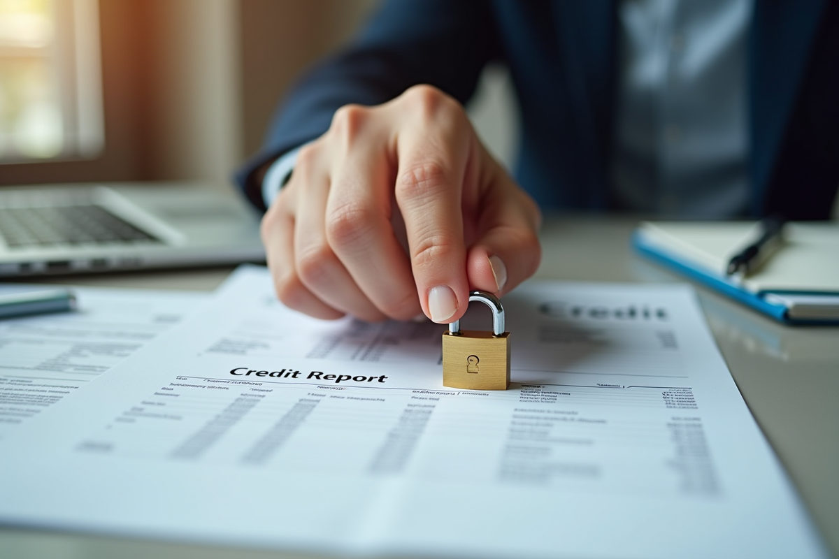 Main confiante tenant un cadenas sur un rapport de credit