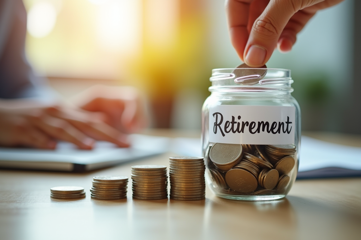 Mains empilant des pièces de monnaie dans un classeur de retraite