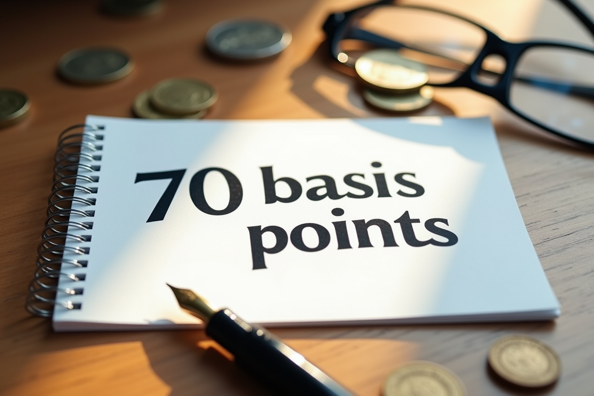 Bloc-notes blanc avec 70 points de base entouré de pièces et stylo élégant