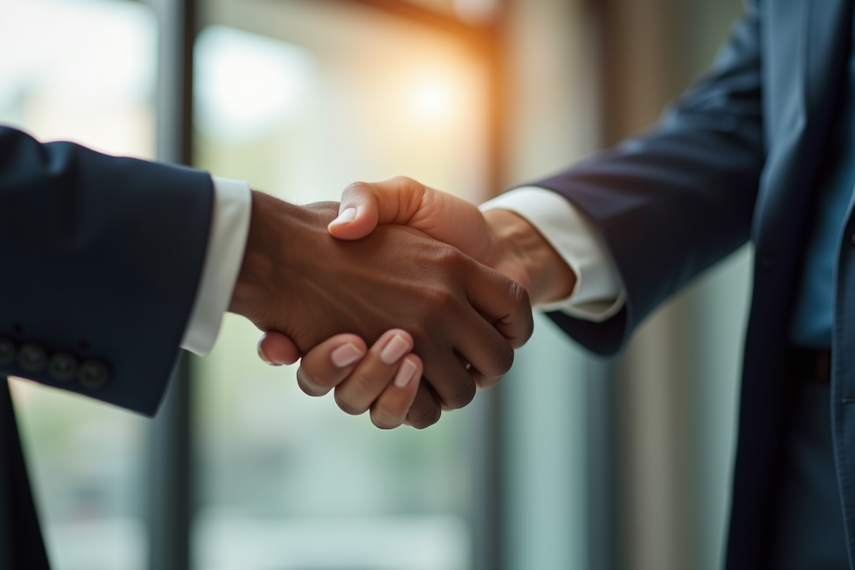 Poignée de main entre deux entrepreneurs de différentes origines