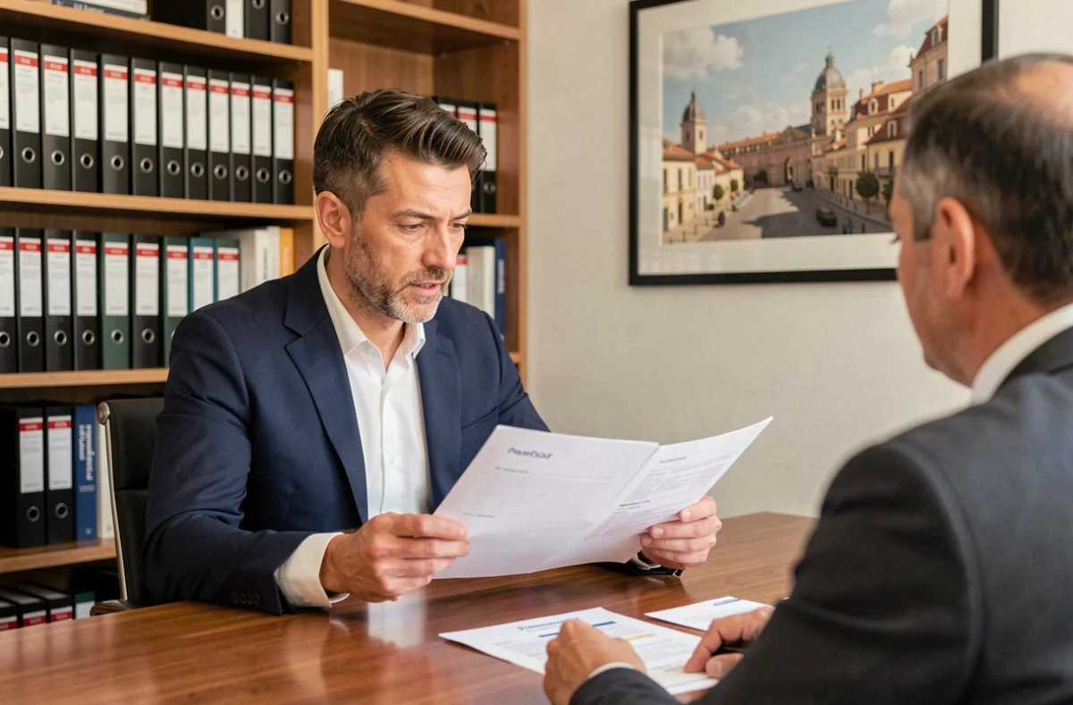 Conseiller en gestion de patrimoine de Prestia Conseils examinant des rapports financiers avec un client dans un bureau à Montpellier