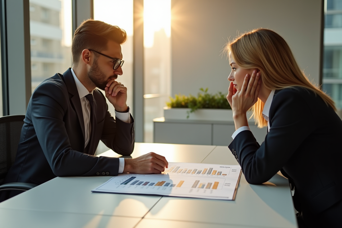 Deux professionnels financiers analysant des documents de bonus