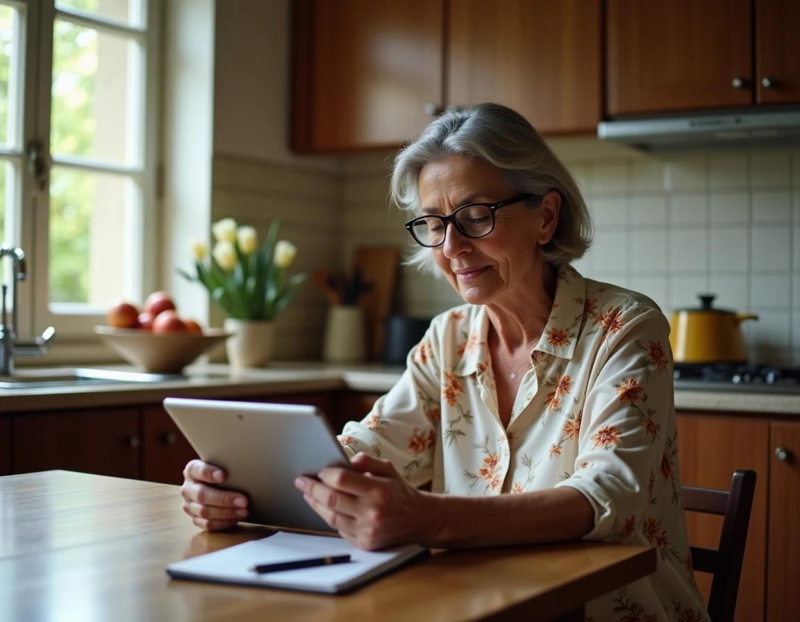 Femme cherchant les coordonnées du Centre financier La Banque Postale 45900 la Source sur une tablette numérique