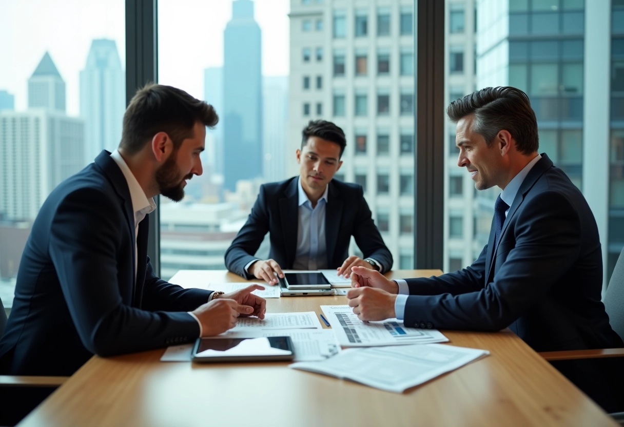 Groupe de professionnels discutant autour d