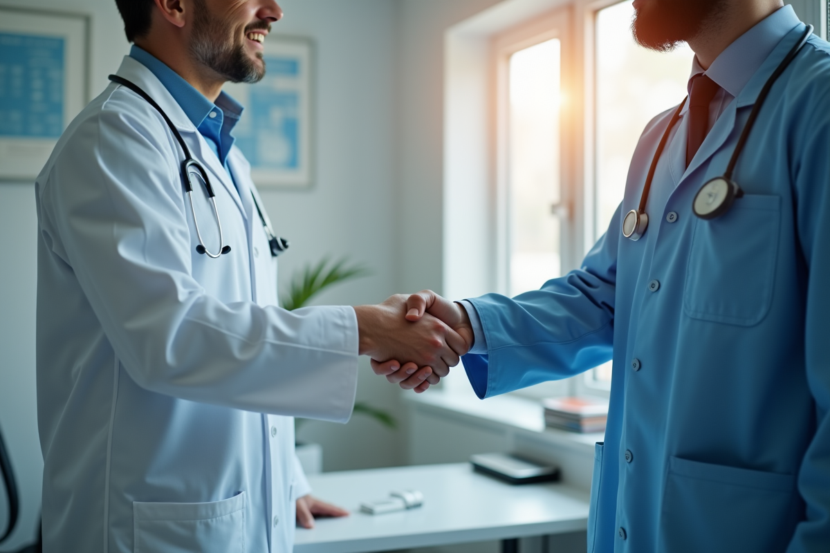 Poignée de main entre un médecin et un patient dans un cabinet médical