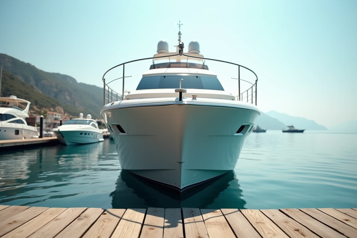 Yacht de luxe amarré dans un port méditerranéen illustrant l'immatriculation et l'optimisation fiscale d'un bateau via une structure andorrane